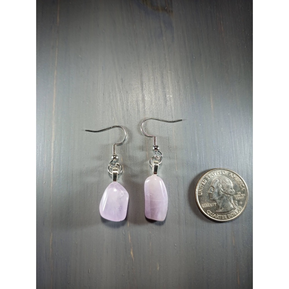 Purple Fluorite Crystal Drop Earrings Nickel Free Silver Tone Tumbled Stone Boho - Picture 2 of 5